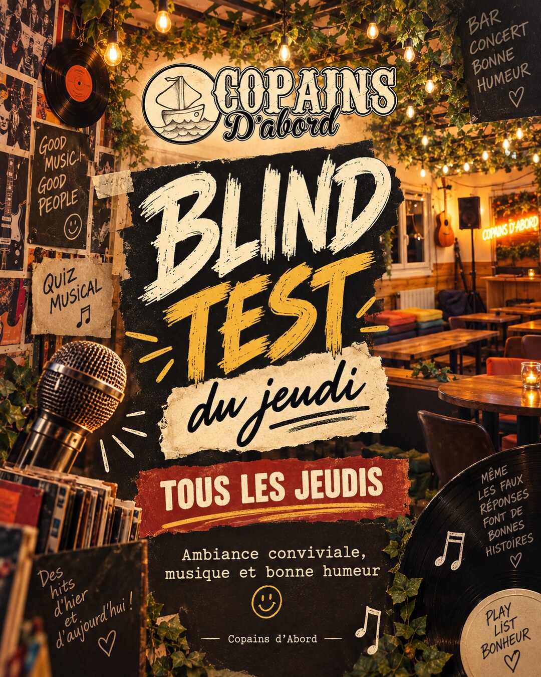 Affiche du blind test du jeudi aux Copains d'Abord